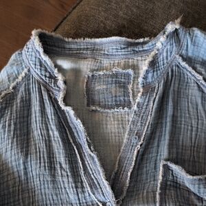 Aerie Blue Textured Women's Top Size XXL Oversized